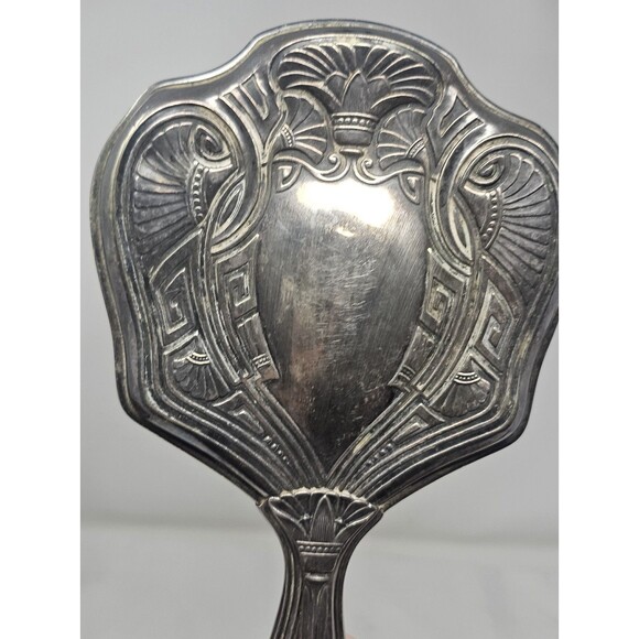 Antique Art Nouveau Silver Plated 10" Hand Vanity Mirror Victorian Design 1905 - Picture 8 of 12